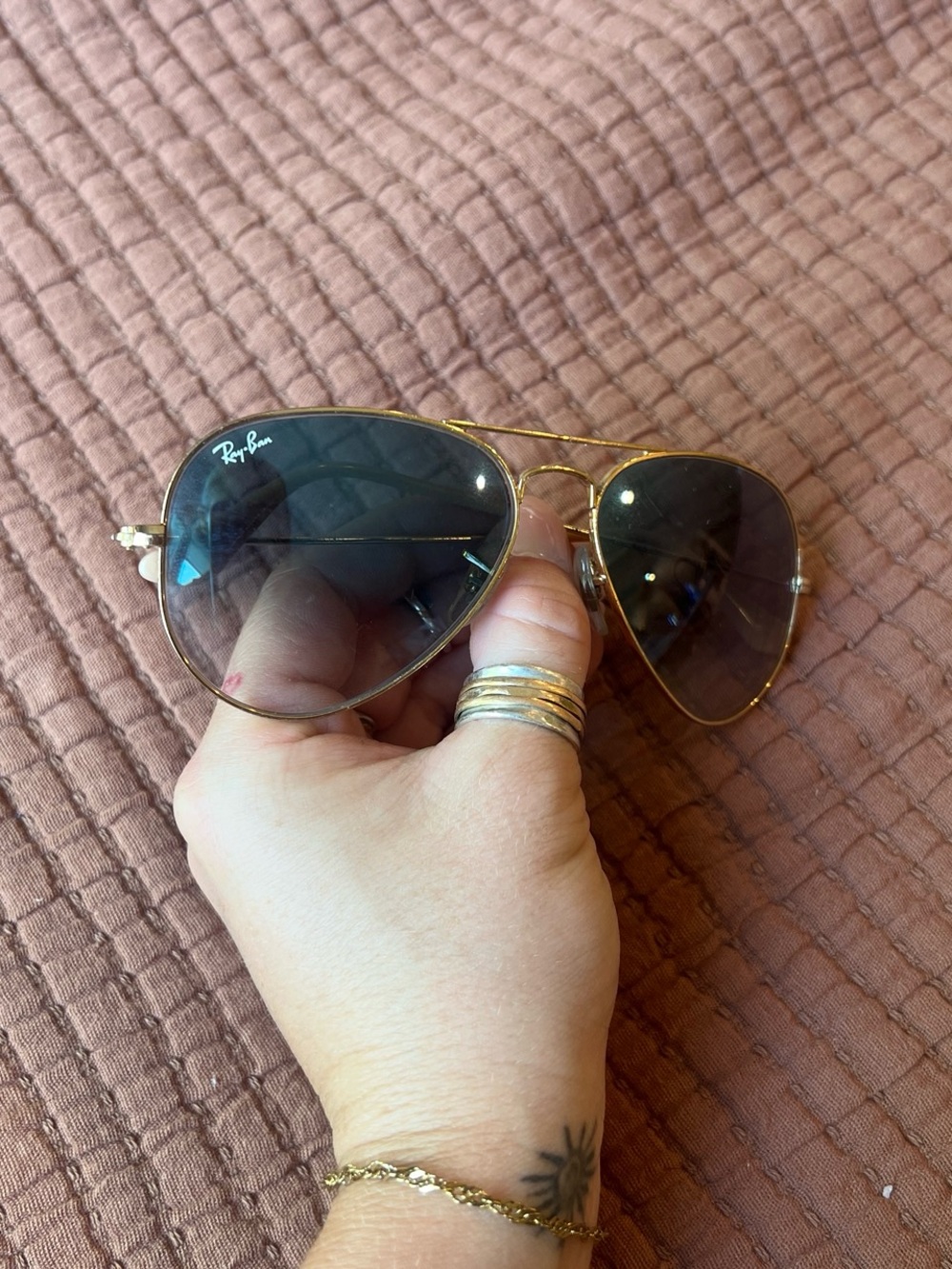 Ray-Ban Women’s Gold Aviator Sunglasses with Brown Lenses